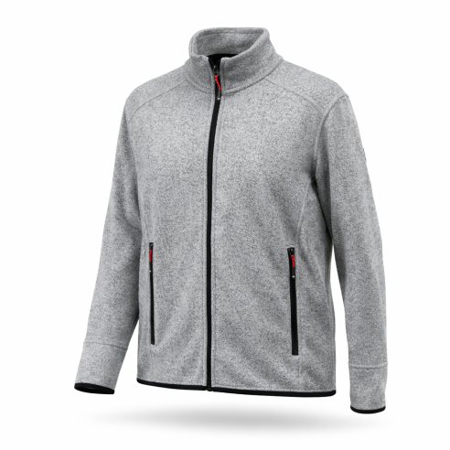 Men´s Knitted Fleece Jacket lightgrey-melange-red