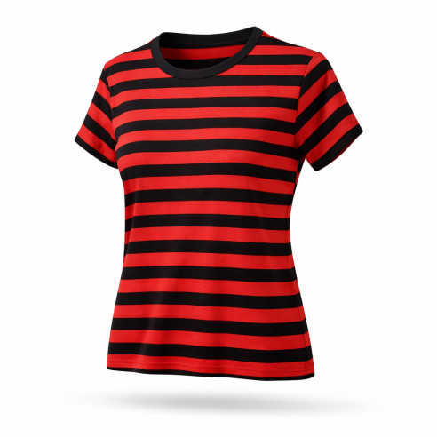 Women´s Stripy T rot/schwarz