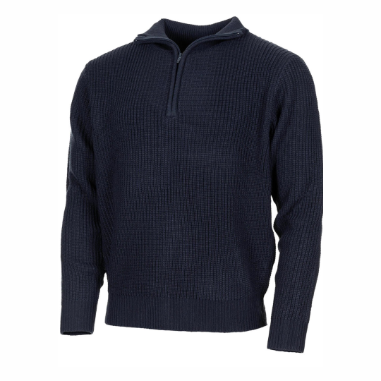 Strickpullover mit Troyer-Kragen – Blau