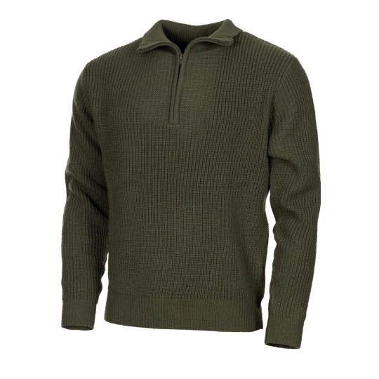 Strickpullover mit Troyer-Kragen – Oliv