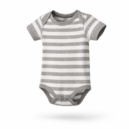 Babystrampler striped grau/weiss