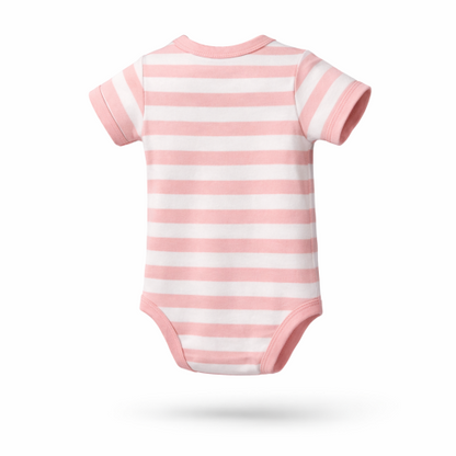 Babystrampler striped rosa/weiss