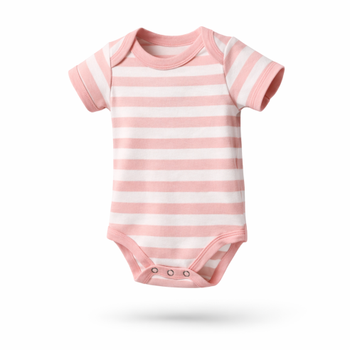 Babystrampler striped rosa/weiss