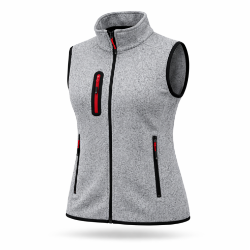 Women Strickfleece Weste  JN773 light grey melange/red